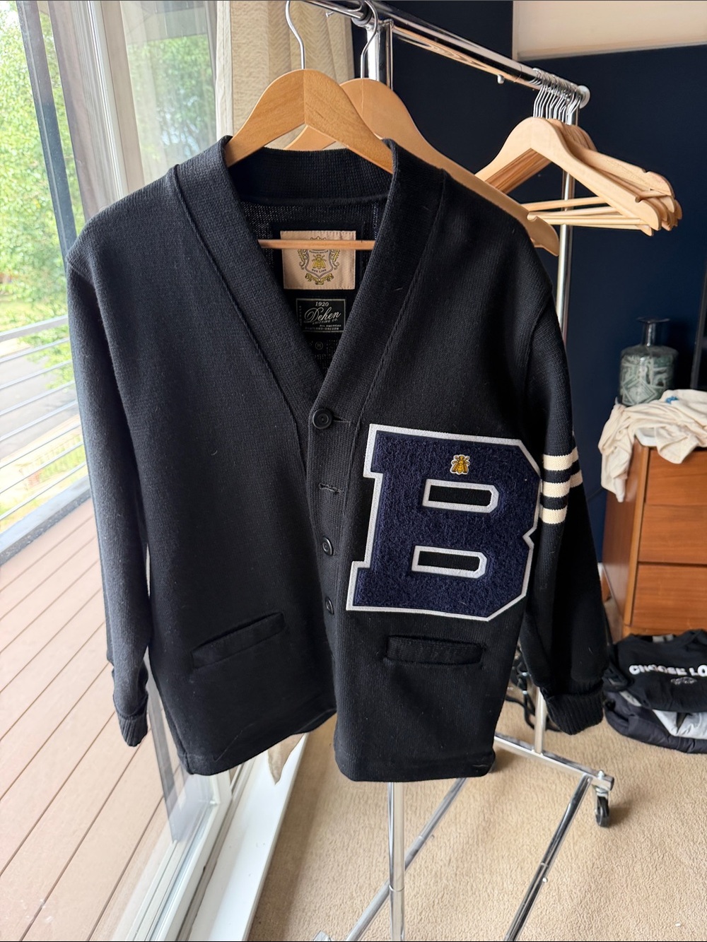Billionaire Boys Club Black Letterman-Style Kids Cardigan Jacket with 'B' Patch